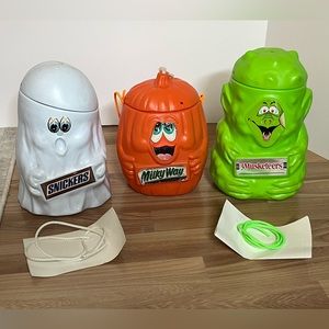 Vintage Blow Mold Halloween Candy Buckets - Milky Way, 3 Musketeers & Snickers